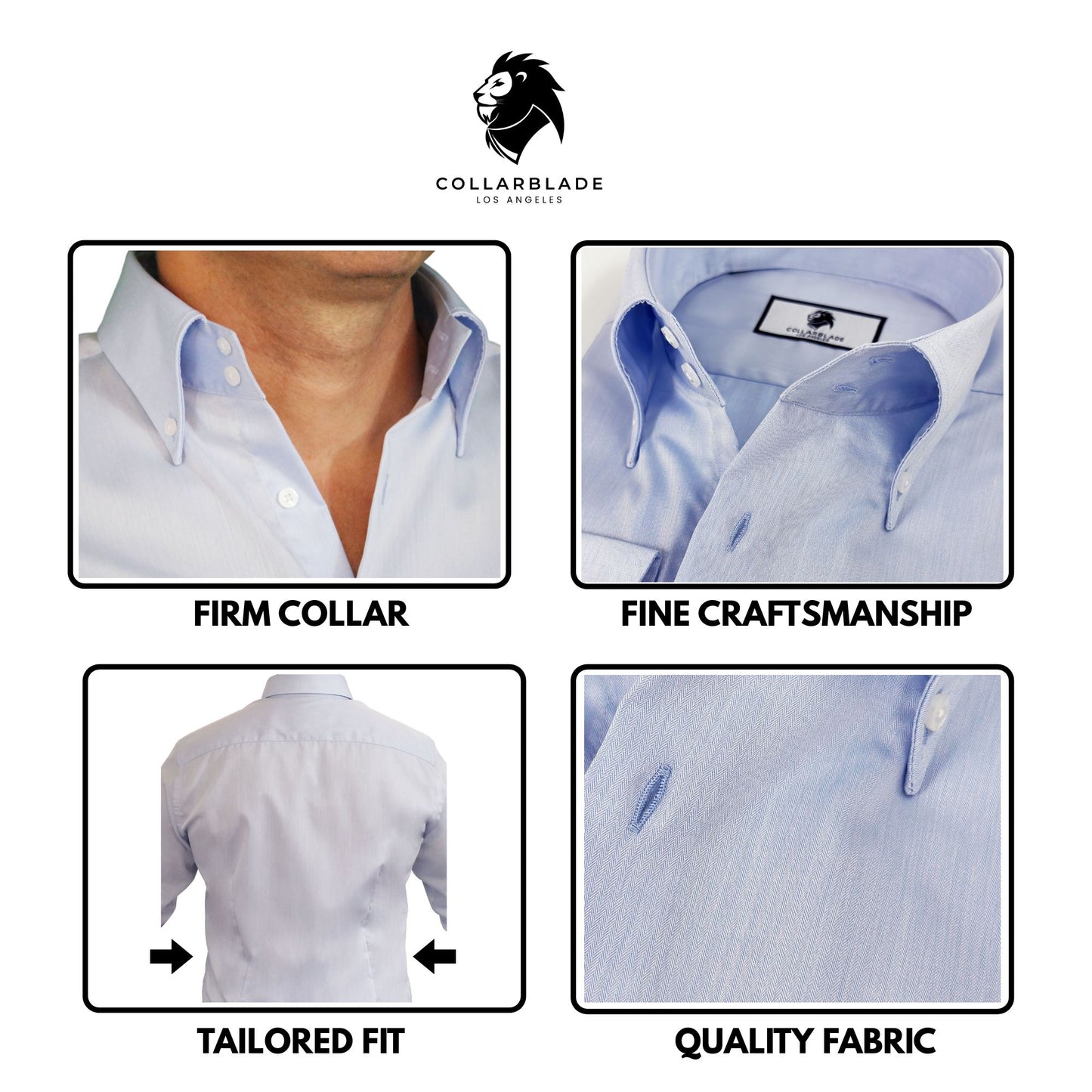 Men's Premium Long-Sleeve Plain Blue Dress Shirt with Firm Standout Luxury Collar