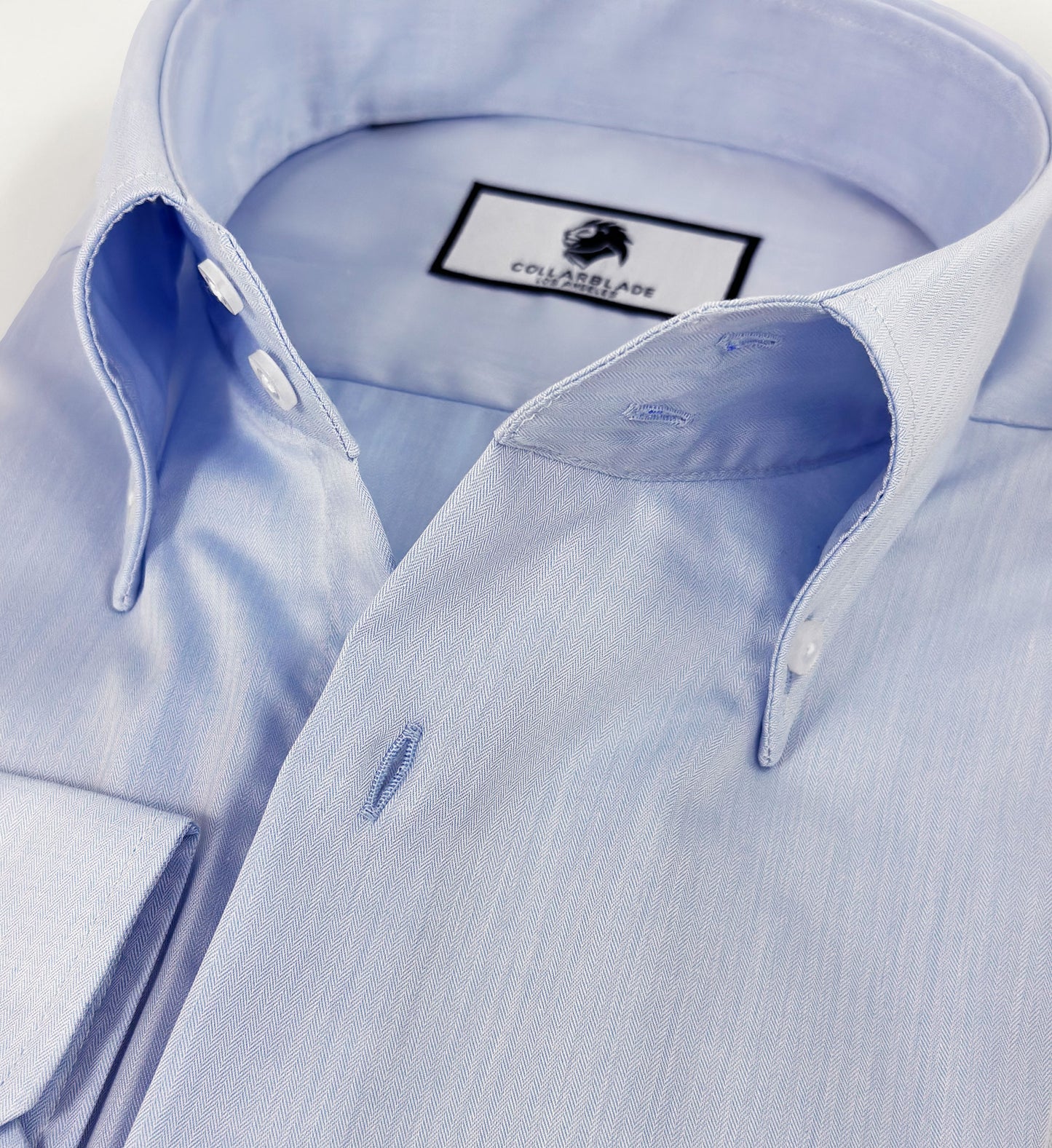 Men's Premium Long-Sleeve Plain Blue Dress Shirt with Firm Standout Luxury Collar