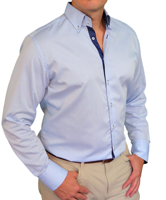 Men's Premium Long-Sleeve Blue Men Dress Shirt with Firm Luxury Collar