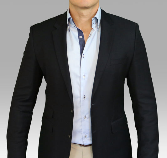 Men's Premium Short-Sleeve Blue Dress Shirt with Firm Standout Luxury Collar