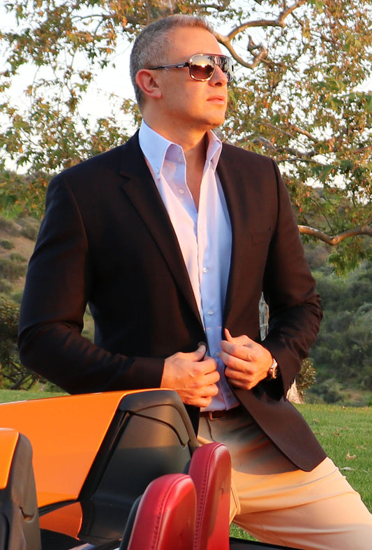 Men's Premium Long-Sleeve Plain Blue Dress Shirt with Firm Standout Luxury Collar