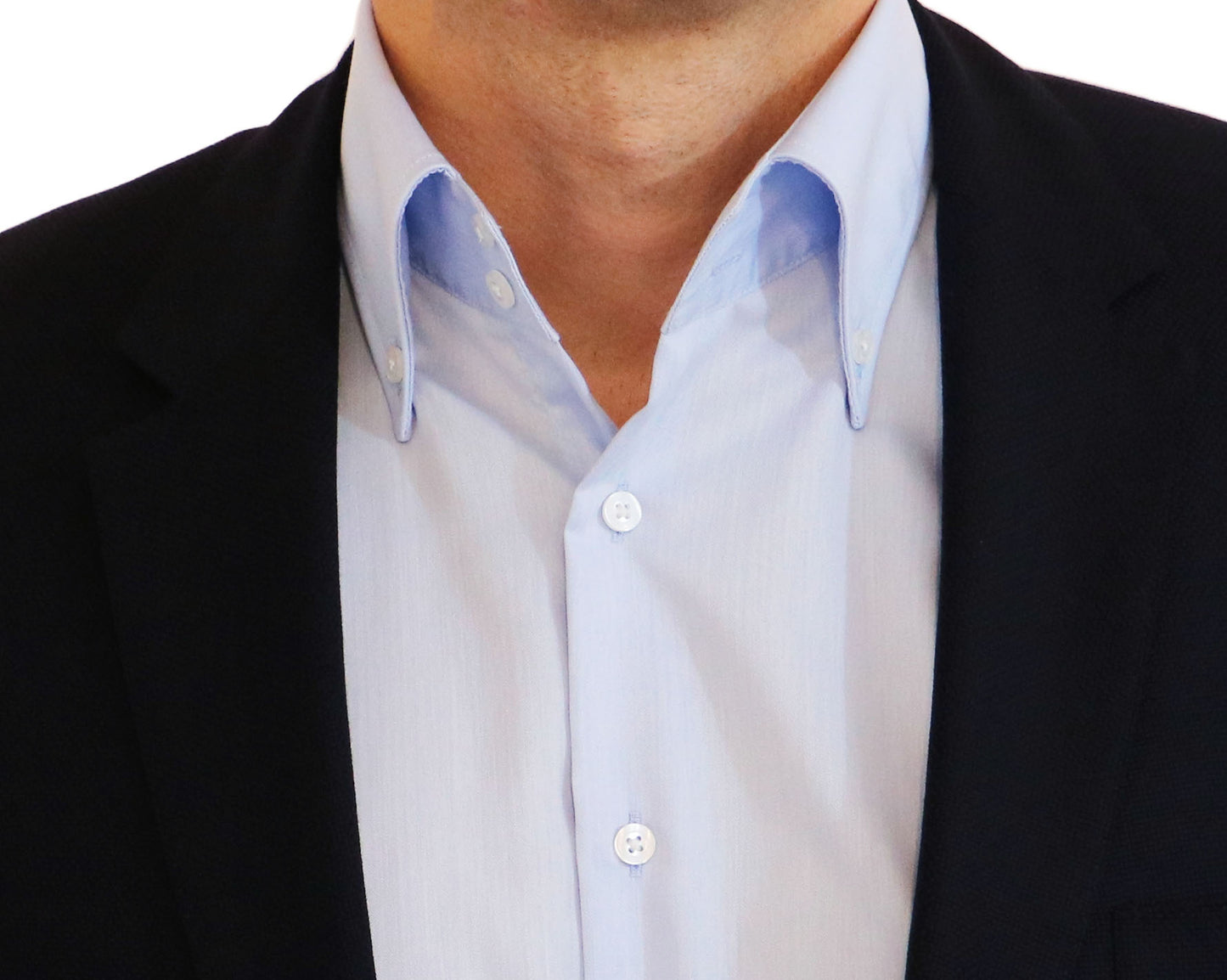 Men's Premium Long-Sleeve Plain Blue Dress Shirt with Firm Standout Luxury Collar